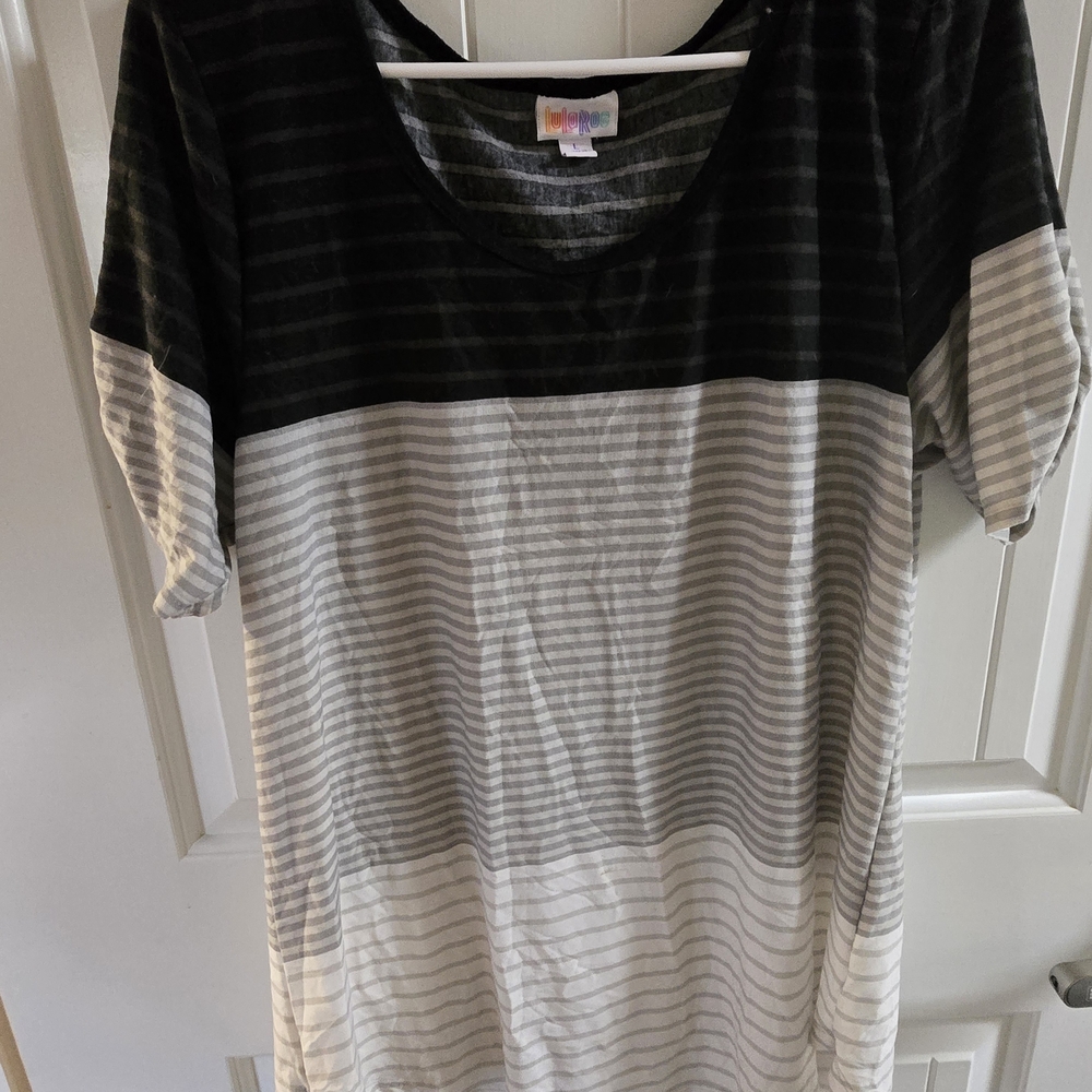 LuLaRoe Black and Gray Striped Short Sleeve Tee
